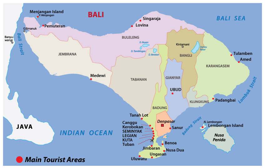 Mapa de areas de Bali