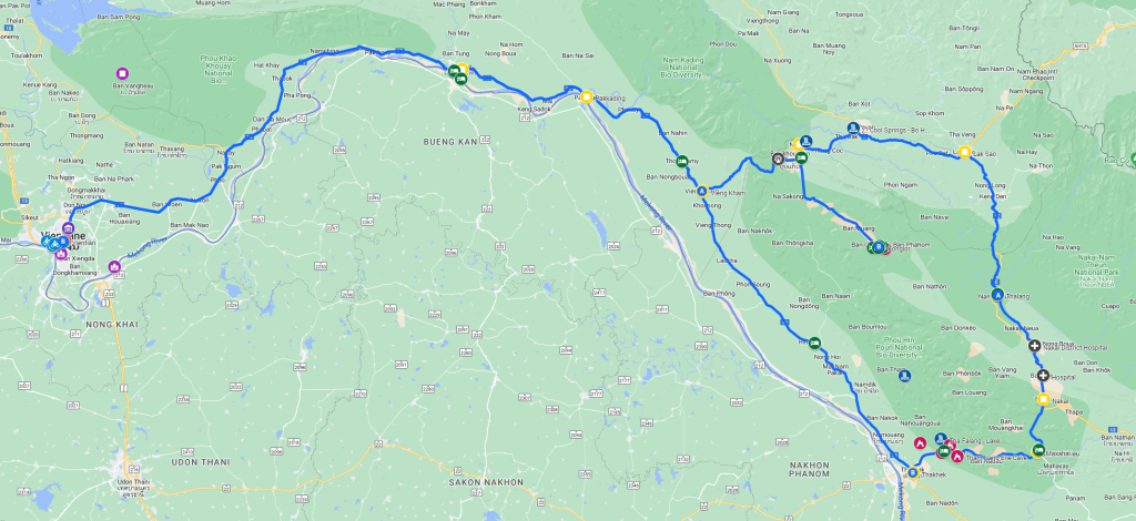 Mapa viaje en moto desde Vientiane hasta Takhek loop